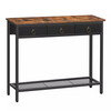 HOOBRO Mesa consola de entrada con aspecto de madera, 3 cajones y estantes de malla de almacenamiento, mesa de entrada para sala de estar y pasillo