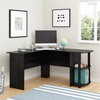 Mesa de ordenador de madera moderna, escritorio de esquina derecho negro en forma de L para oficina en casa, con estanterías