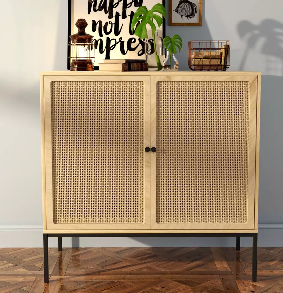 Aparador moderno tipo Buffet con puertas de ratán Natural hechas a mano, armario de almacenamiento, mesa consola, armario decorativo para comedor