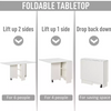 Mesa de comedor móvil con hojas abatibles, escritorio plegable con 2 ruedas, estantes de almacenamiento, color blanco