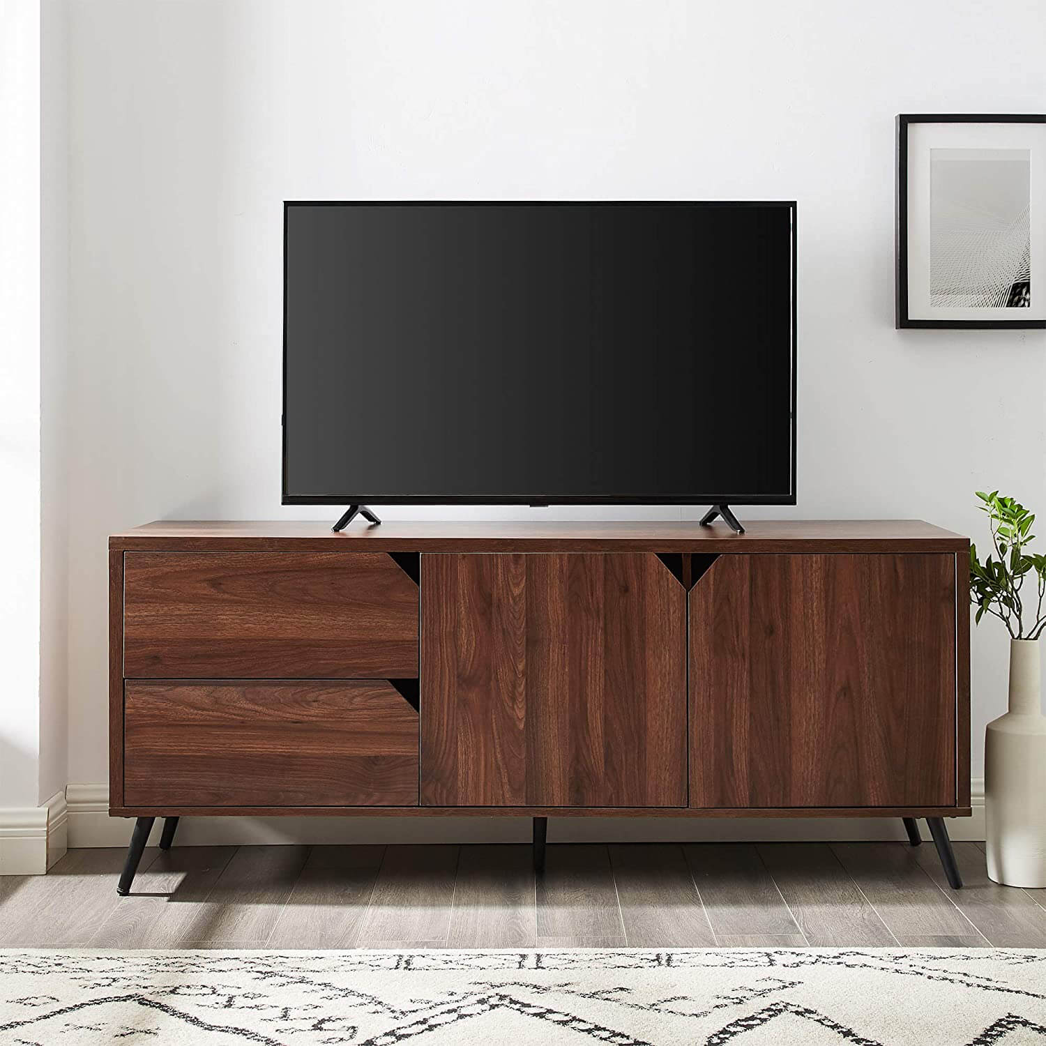Soporte para TV de madera con gabinetes y cajones para televisores de pantalla plana de hasta 64 pulgadas Consola universal para TV Estantes de almacenamiento para sala de estar Centro de entretenimiento