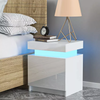 Escritorio de madera de tamaño mini LED y mesita de noche blanca, organizador inteligente de mesita de noche, mesa auxiliar moderna